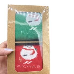 Farmasi Christmas sock set featuring snowman designs in red and green colors